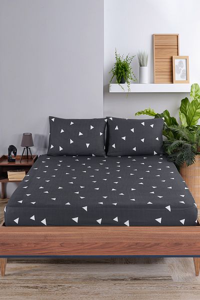 Eponj Home Gray Double Triangle Pes Fitted Sheet Set