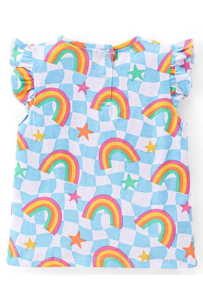 Babyhug Cotton Knit Single Jersey  Frill Sleeves Night Suit/Co-ord Set With Rainbow Print - Blue