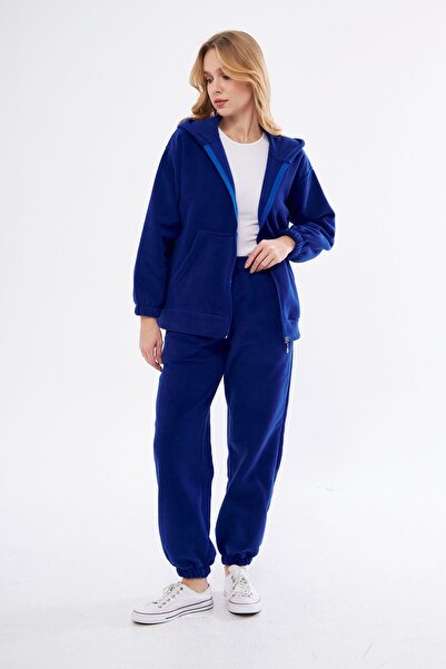 PONÇİK Glugă pentru femei cu buzunar frontal cu fermoar Set de trening Polar ...