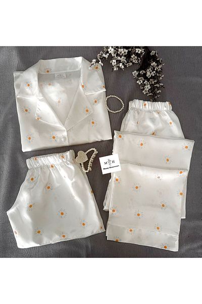 MH Moony Homewears Set pijamale Romanae din satin din 3 piese