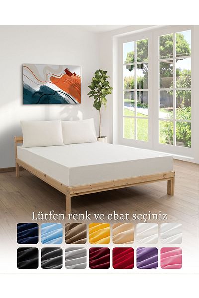 MODELHOME طقم ملاءة سرير مطاطية من Ranforce Akfil باللون الكريمي مع غطاء وسادة، مجموعة ملاءة سرير مفردة مزدوجة كبيرة الحجم
