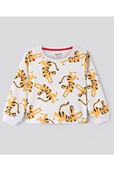 Bonfino Tiger Printed Pyjama Set - White
