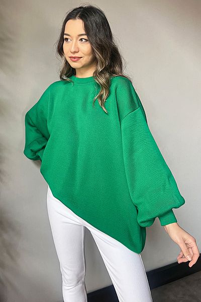 GÜLSELİ Green Women's Oversize Balloon Sleeve Knitwear Sweater