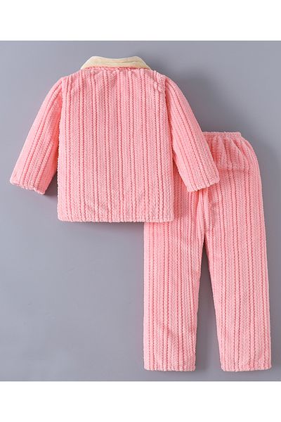Babyhug SAPS Sunny Baby Embroidered Full Sleeves Winter Night Suit/Co-ord Set - Pink