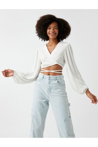 Koton Crop-Bluse mit Wickeldetail