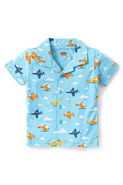 Babyhug Cotton Half Sleeves Night Suit/Co-ord Set All Over Aeroplane Print - Blue