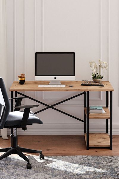 Ceramical Msr Computer Desk , Study Desk With Shelves , Home Office Desk - 60x120 Cm - Pine