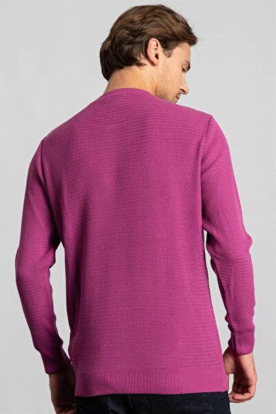 Tudors Erkek Slim Fit Dar Kesim Armürlü Mor Triko Kazak