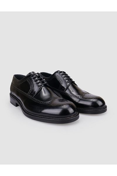 Cabani Pantofi clasici pentru bărbați, 100% piele naturală, cu șireturi negre