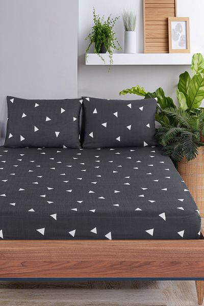 Eponj Home Gray Double Triangle Pes Fitted Sheet Set
