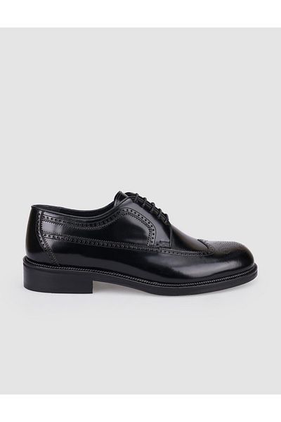 Cabani Pantofi clasici pentru bărbați, 100% piele naturală, cu șireturi negre