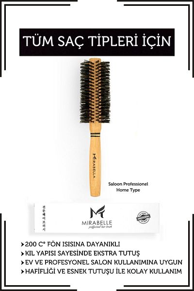 Mirabelle Natural Horsehair Pro Blow Dry Brush High Temperature Resistant Wooden Handle Large Size