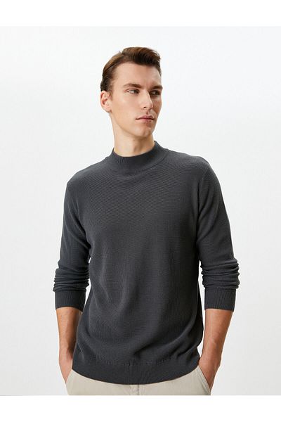 Koton Halber Rollkragenpullover aus strukturierter, langärmliger Baumwolle