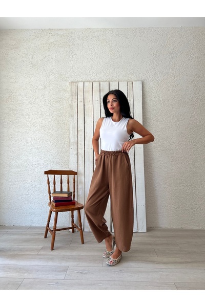 KÜÇÜĞÜM BUTİK Linen Loose Brown Trousers
