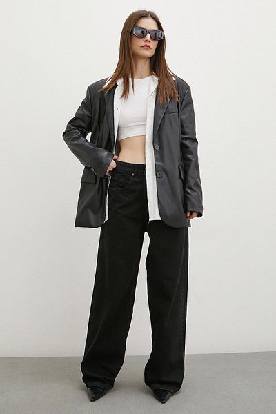 Never more Black High Waist Wide Leg Jeans
