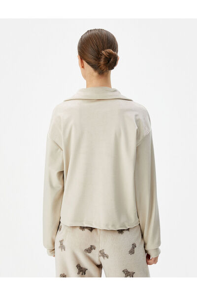 Koton Fleece Pajama Top Winter Soft Textured Zippered Polo Collar