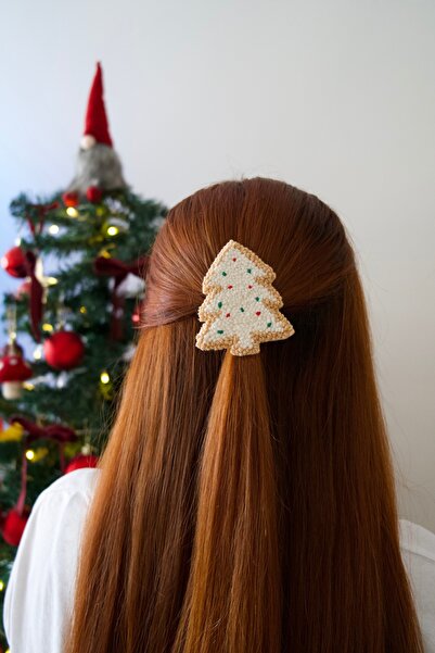 asyakuş Efsarstudio Handmade Yılbaşı Temalı Punch Nakışı Çam Ağacıı Klips Toka