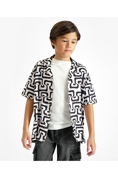 Primo Gino 100% Viscose All Over Monochrome Print Drop Shoulder Resort Shirt ...