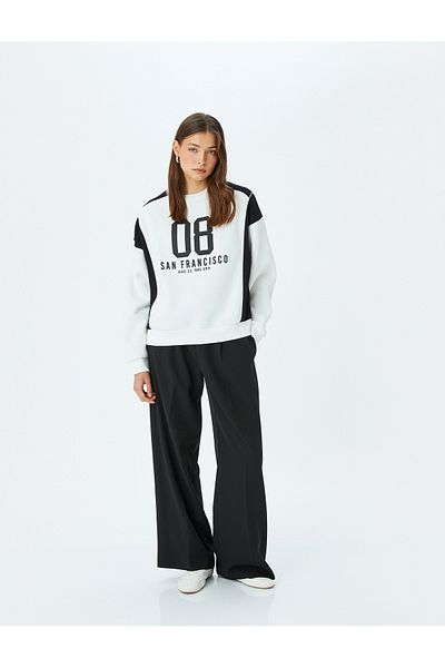 Koton College Printed Crew Neck Color Block Raster Oversize Sweatshirt