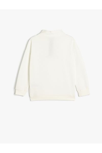 Koton Stand Collar Half Zip Sweatshirt Long Sleeve Slogan Embroidered