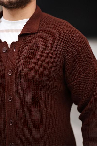 Valiberta Oversize Thessaloniki Knitted Buttoned Men's Cardigan - Dark Brown