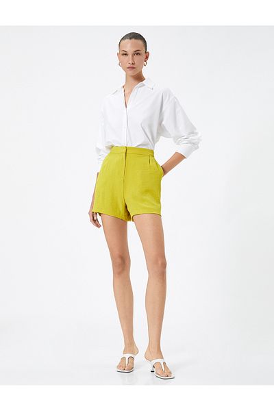Koton Mini Shorts High Waist Zipped Pocket Detailed Textured
