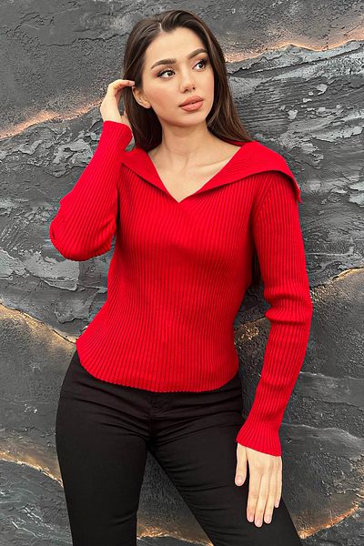 GÜLSELİ Claret Red Γυναικεία πλεκτή μπλούζα με ριμπ γιακά Lycra