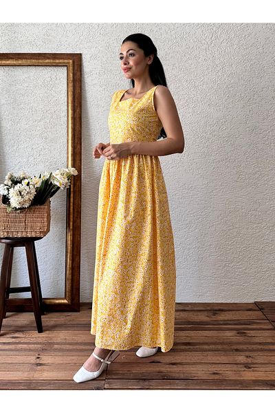 KÜÇÜĞÜM BUTİK Poplin Yellow Daisy Gilet - Τετράγωνος Γιακάς