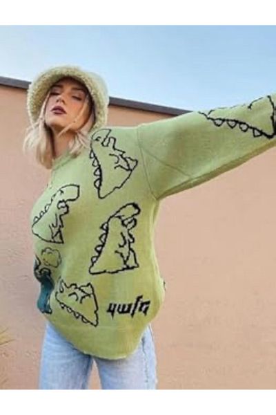 Köstebek Πουλόβερ Unisex Oversize Green Dinosaur