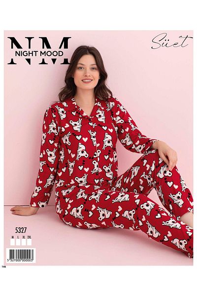 DK İÇ GİYİM Suede Koala Pajama Set with Front Buttons