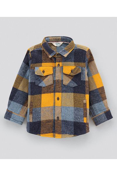 Bonfino Full Sleevs Flannel Check Shirt With Patch Pocket - Yellow