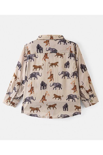 Bonfino 100% Viscose Woven Full Sleeves Shirt Animal Print - Brown