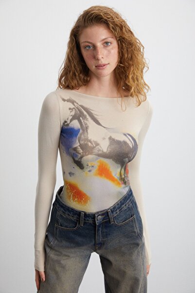 GRIMELANGE SHINI Kadın %95 Viskon %5 Elastan Bej Bluz