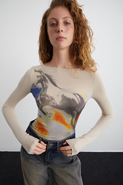 GRIMELANGE SHINI Kadın %95 Viskon %5 Elastan Bej Bluz