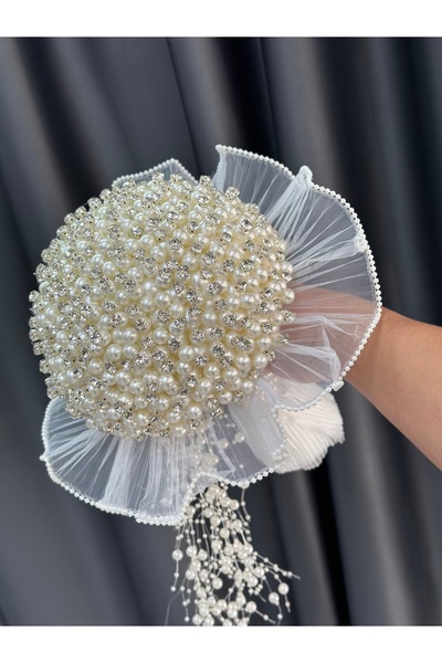 GELİNÇİÇEKCOM İnci Ve Taşlı Lüks Gelin Çiçeği