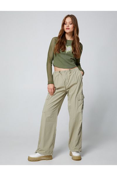 Koton Parachute Trousers with Large Pockets, Elastic, Low Waist, Stoppers