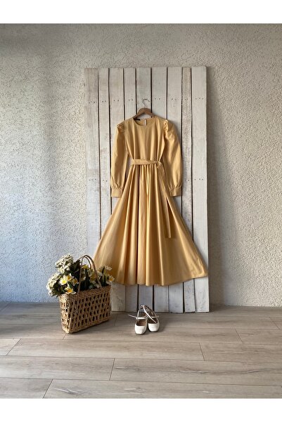 KÜÇÜĞÜM BUTİK Φόρεμα χιτζάμπ ανοιχτό κίτρινο με φουσκωτό ποπλίνα