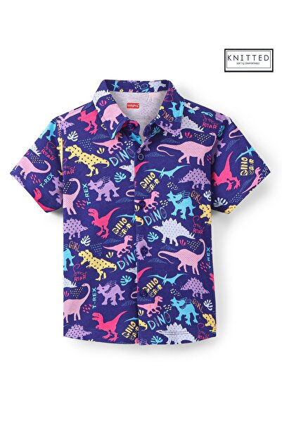 Babyhug 100% Cotton Half Sleeves Shirt Dinosaur Print - Purple