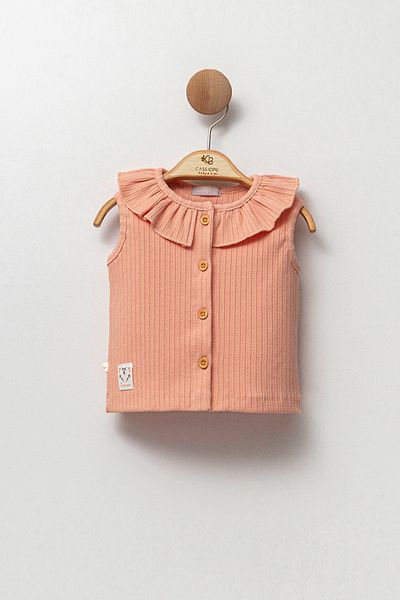 Cassiope Ribbed Ruffled Collar Detailed Buttoned Cotton Sleeveless Baby Girl Vest