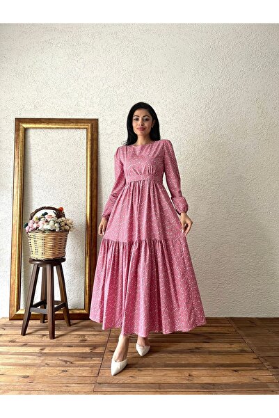 KÜÇÜĞÜM BUTİK Ροζ Hijab Crispy Poplin φόρεμα δαπέδου