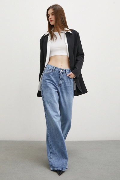 Never more High Waist Wide Leg Blue Jeans - Five Pockets