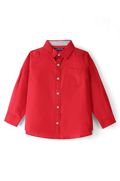 Pine kids Cotton Woven Full Sleeves Solid Colour Shirt - Red