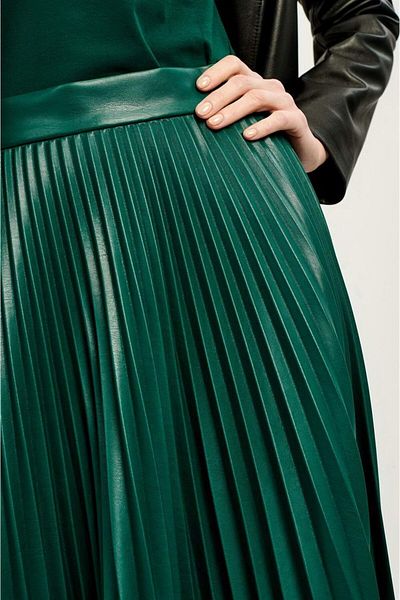Escada Sport Leather Look Pleated Long Asymmetrical Green Skirt