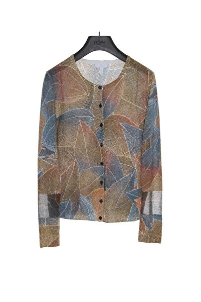 Escada Yaprak Desenli Düğmeli Normal Boy Vizon Hırka