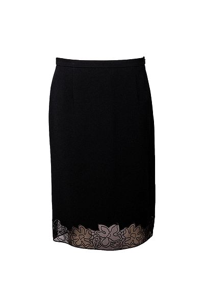 Escada Lace Detailed Side Zipper Medium Length Black Skirt
