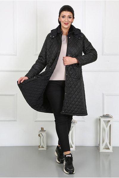 By Alba Collection Women's Navy Blue Long Diamond Slice Quilted Large Size Coat