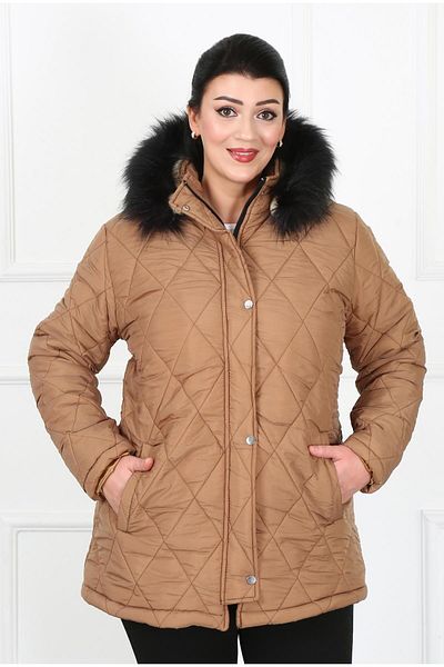 By Alba Collection Women's Tan Crinkle Fabric Wool Inside Large Size Coat