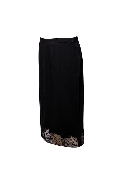 Escada Lace Detailed Side Zipper Medium Length Black Skirt