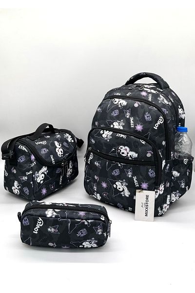 ms mixxstore Model de caractere Culoare neagră Rucsac pentru școală primară pentru fete cu nutriție din folie și suport pentru stilou