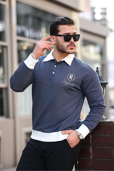 Valiberta Smoked Color Polo Neck Embroidered Sweatshirt